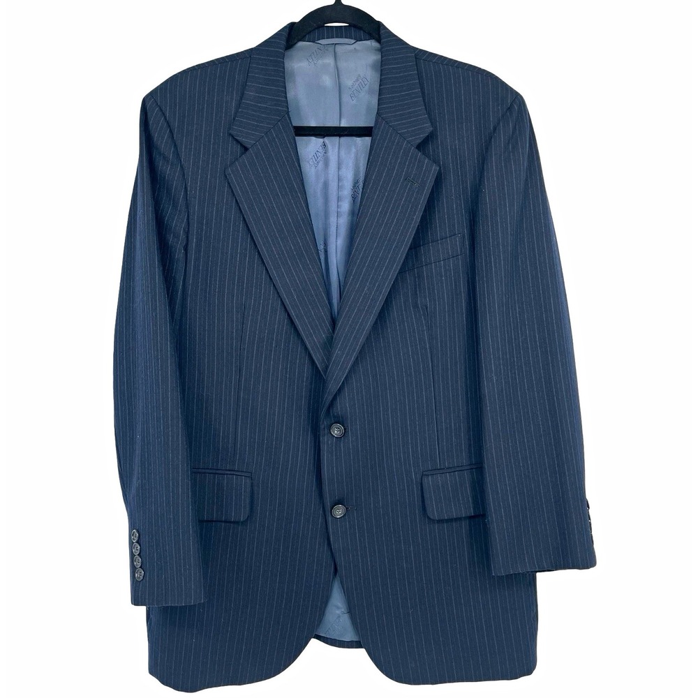 Anthony Bentley Men's Wool Blazer 44 46 Navy Pinstripe 2 Button Grodins Vintage